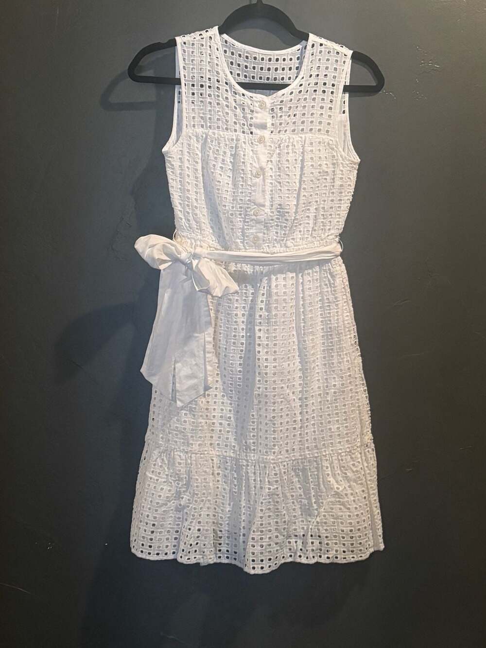 J.Crew White Eyelet Sleeveless Button-Front Tiered Dress Size 0P